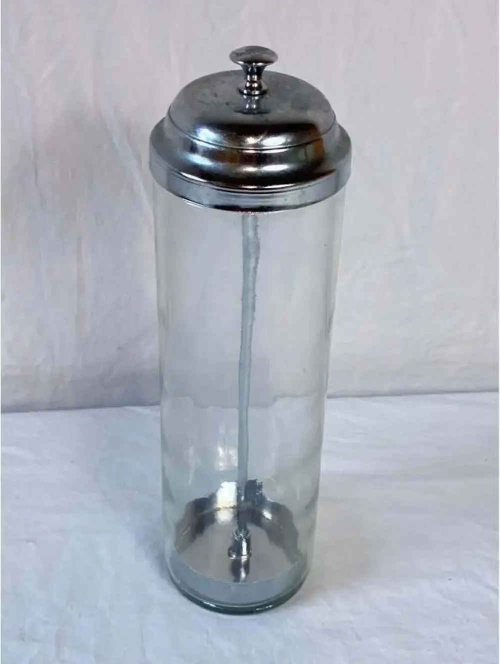 Vintage Glass Straw Dispenser with Chrome Lid